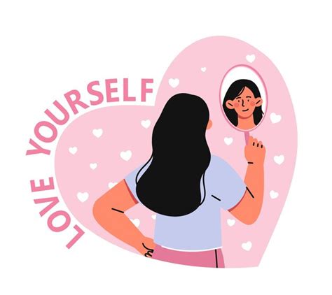 Premium Vector Love Yourself Poster Woman Look At Her Reflection In