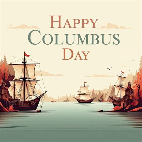 Premium Ai Image Happy Columbus Day Background With Ship Illustration