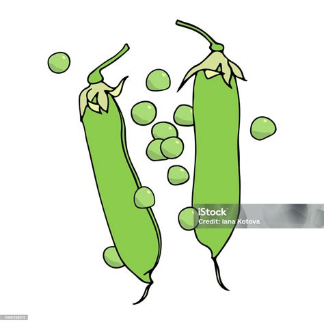 Tangan Ditarik Kacang Polong Hijau Dengan Kacang Polong Ilustrasi