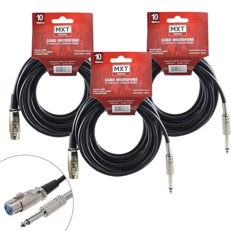 Kit Cabos Xlr P Mono Metros Para Viol O E Microfone Mxt