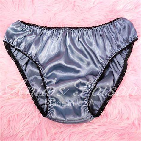 Smoky Blue Gray Shiny Satin Hipster Full Cut Bikini Sissy Mens Lined