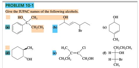 Solved Problem 10 1 Give The Iupac Names Of The Following Alcohols