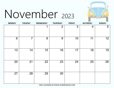 Free Printable November Calendar With Holidays Awesome Designs