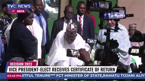 Shettima Receives Certificate Of Return As Vice President Elect Youtube