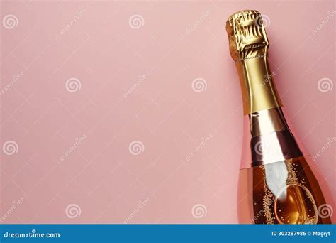 Pink Champagne Bottle On Pastel Background Party Background With Sparkling Wine Bubbling Rose