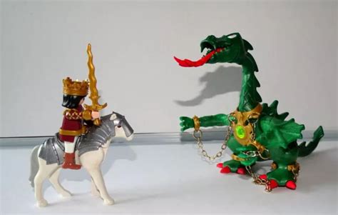 Playmobil Dragon Vert Et Chevalier Prince Moyen Age Chateau