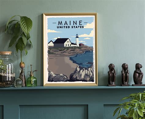 Longshore Tides Maine Retro Style State Travel Poster Vintage Unframed