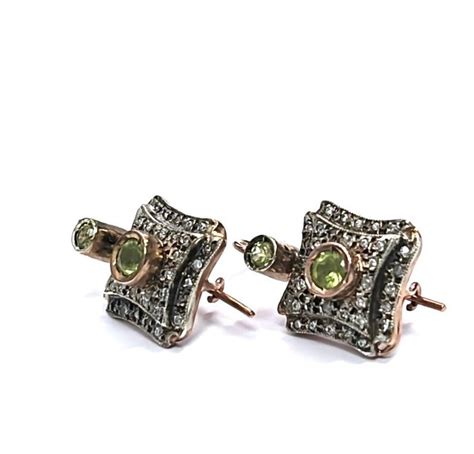 Kt Pink Gold Silver Earrings Peridots Diamonds Catawiki