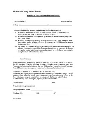 Field Trip Permission Form Richmond County Public Schools Richmond