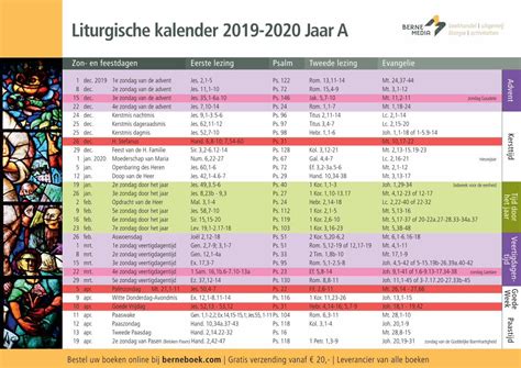 PDF Liturgische Kalender 2019 2020 Jaar ATijd Door Het Jaar Berneboek