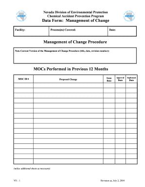 Fillable Online Ndep Nv Data Form Management Of Change Management Of