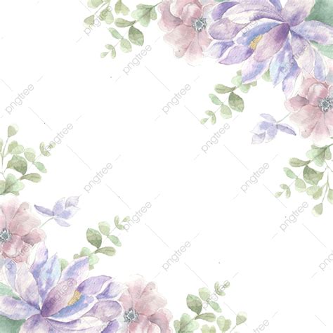 Fronteira De Flor Aquarela De Lótus Roxo Com Folhas Png Casamento