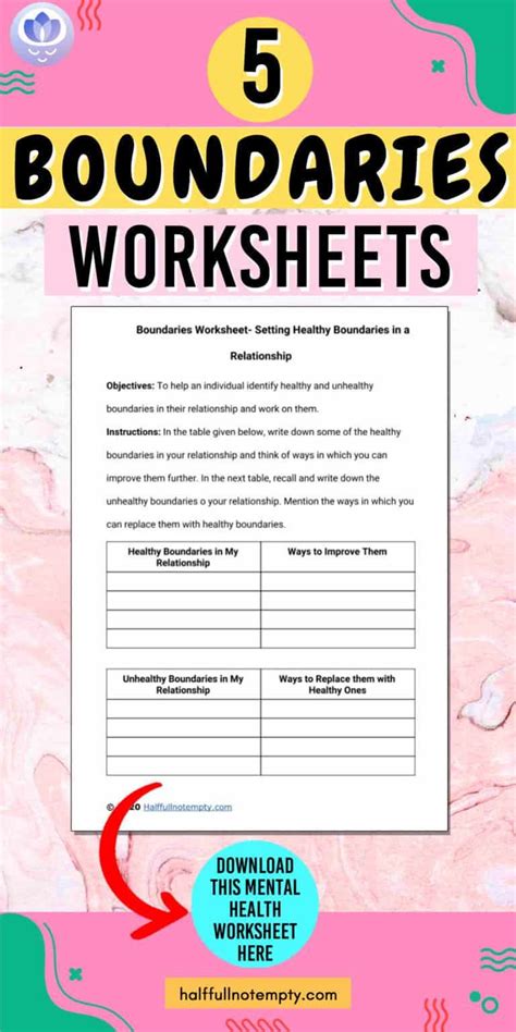 Boundary Setting Worksheets Boundaries Unhealthy Healthy Fam