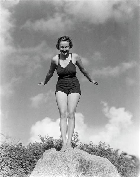 1930s Woman In Bathing Suit Standing Photograph By Vintage Images