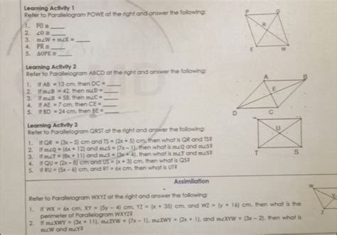 Solved Learning Activity 1 Refer To Parallelogram POWE At The Right