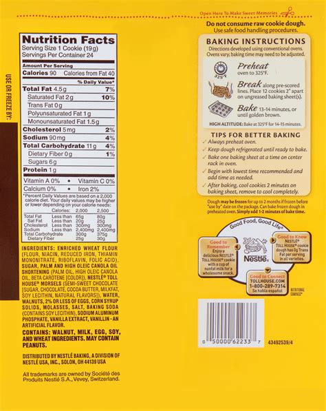 Nestle Toll House Chocolate Chip Nutrition Facts Bios Pics