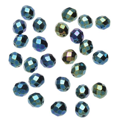 Czech Fire Polished Glass Beads Round 8mm Green Iris Full Coat 25 Pieces — Beadaholique