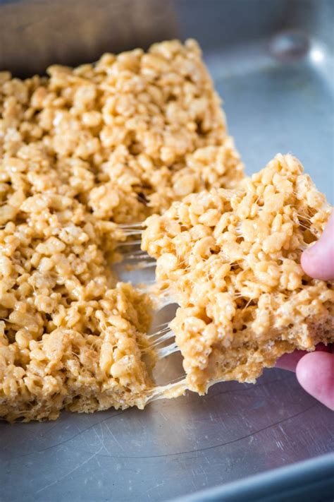 Soft And Chewy Peanut Butter Rice Krispie Treats Flour On My Fingers