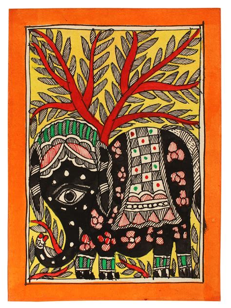 Traditional Design Elephant Madhubani Painting Exotic India Art