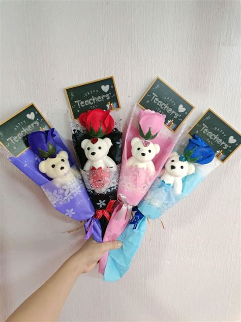 Single Stalk Soap Rose With Bear And Tag Hobbies Toys Stationery