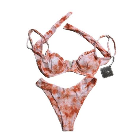 ORANGE TIE DYE BIKINI SET NEW WITH TAGS RUFFLE Depop