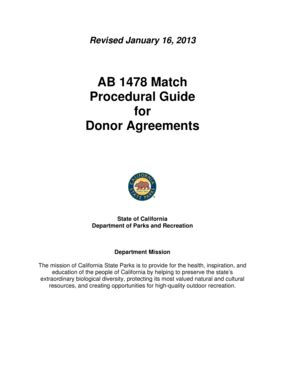 Fillable Online Parks Ca DONOR AGREEMENT AB 1478 Match Guide REV 1 16