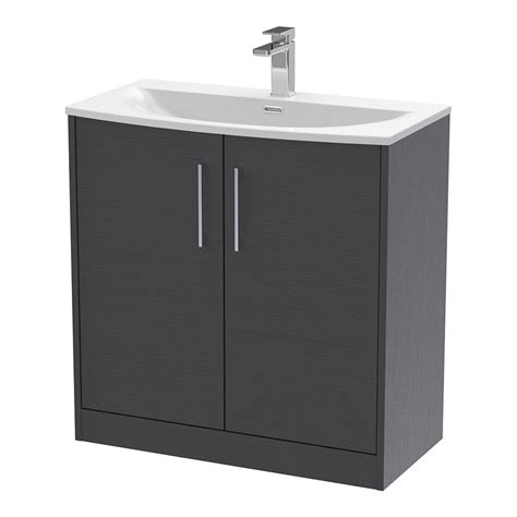 Hudson Reed Juno 800mm Floorstanding 2 Door Vanity Unit And Curved Basin 1th Graphite Grey