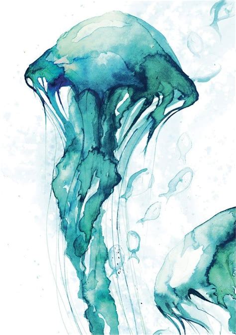 Jellyfish Watercolour Painting Giclée Print Coastal Decor Wall Art Sea