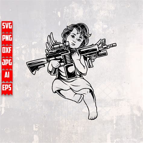 Cherub With Gun Svg Gangster Angel Clipart Mafia Cupid Stencil Hippie