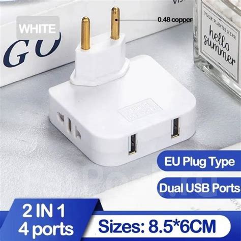 Тройник / Зарядное устройство с 2-мя портами USB и 2-мя розетками 220V ...