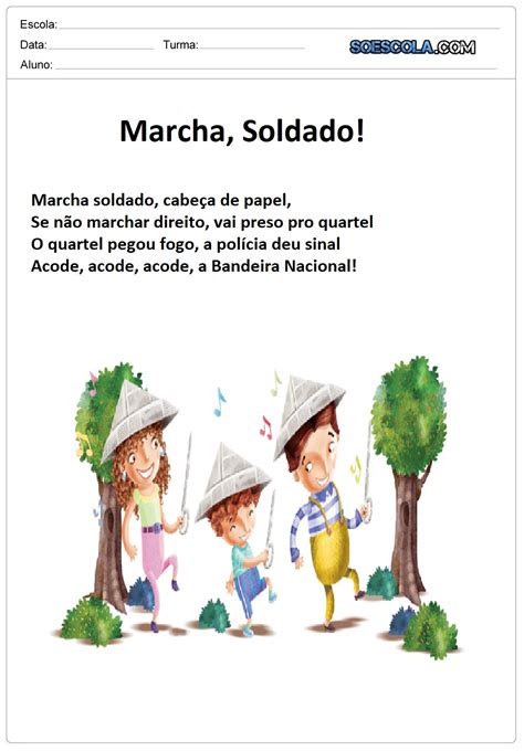 marcha soldado cabeça de papel letra Atividade Marcha Soldado para