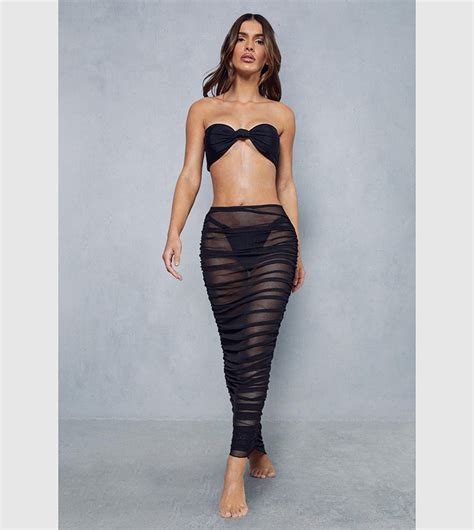 Buy MissPap Mesh Ruched Beach Maxi Skirt In Black 6thStreet UAE