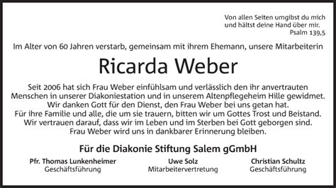 Traueranzeigen Von Ricarda Weber Trauer MT De