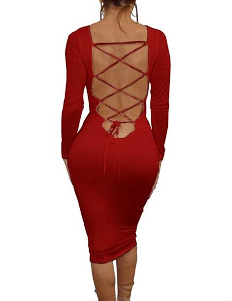 Haola Womens Long Sleeve Bodycon Dress Evening Party Dresses Backless