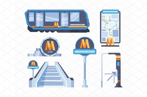 Metro Symbols City Trains Subway Vector Graphics Creative Market