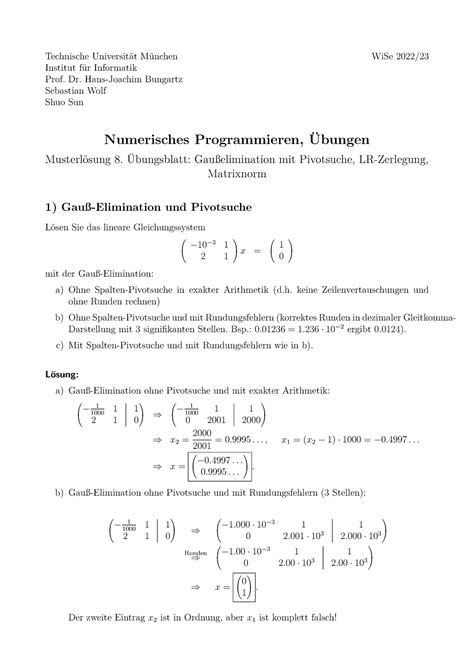 Exercise Sheet Solution Technische Universit T M Nchen Wise