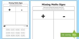 Addition Or Subtraction Which Symbol Worksheet Twinkl