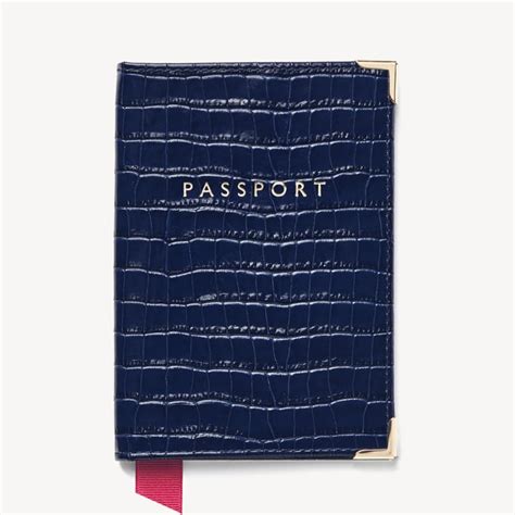 Passport Cover In Midnight Blue Small Croc Aspinal Of London