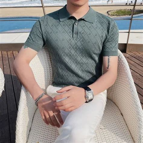 Threebooy Men Knitted Ice Silk Summer Short Sleeve Polo Shirts Slim