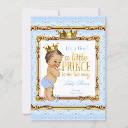 Light Blue Gold White Prince Baby Shower Brunette Invitation Zazzle