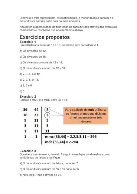 Exercicios Resolvidos Sobre Mmc E Mdc - Exercícios sobre mmc e mdc | PDF