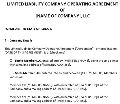 Free Illinois Llc Operating Agreement Templates Word Pdf Excel Tmp