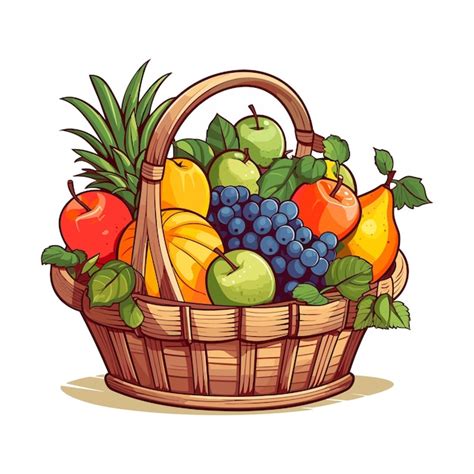 Cesta De Frutas Frescas De Vector De Estilo De Dibujos Animados