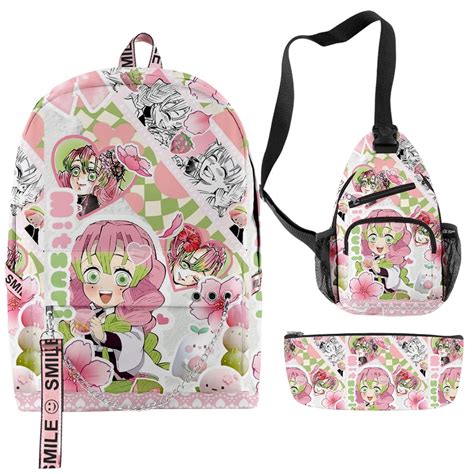 Demon Slayer Kanroji Mitsuri Merch Backpack Rucksack Cosplay Zipper Pack Schoolbag Daypacks