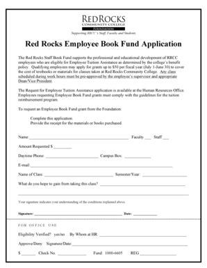 Fillable Online Rrcc Red Rocks Employee Book Fund Application Rrcc