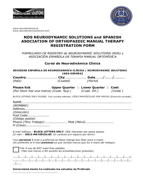 Fillable Online NDS NEURODYNAMIC SOLUTIONS REGISTRATION FORM Fax Email