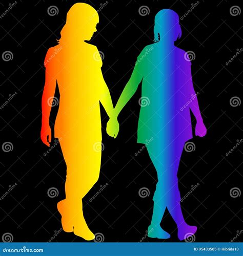 Lesbian Women Silhouettes In Rainbow Colors Stock Vector Illustration Of Girl Relationship