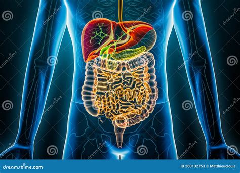 Human Digestive System X Ray Organs Of The Gastrointestinal Tract 3d Rendering Illustration