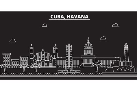 Havana Silhouette Skyline Cuba Havana Vector City Cuban Linear