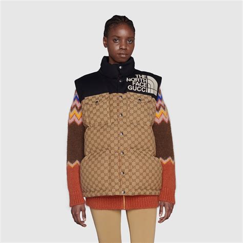 The North Face X Gucci Padded Vest In Beige And Ebony Gucci® Uk